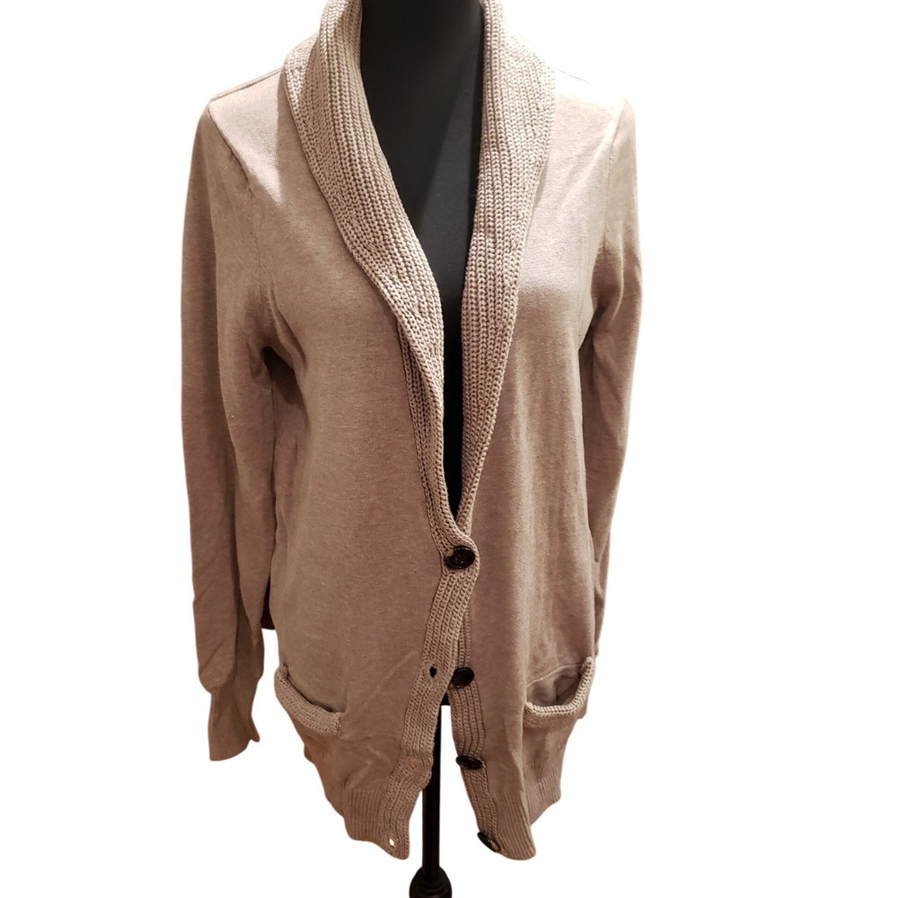 If It Were Me Cardigan Sweater Shawl Collar Buttons Pockets Taupe XL